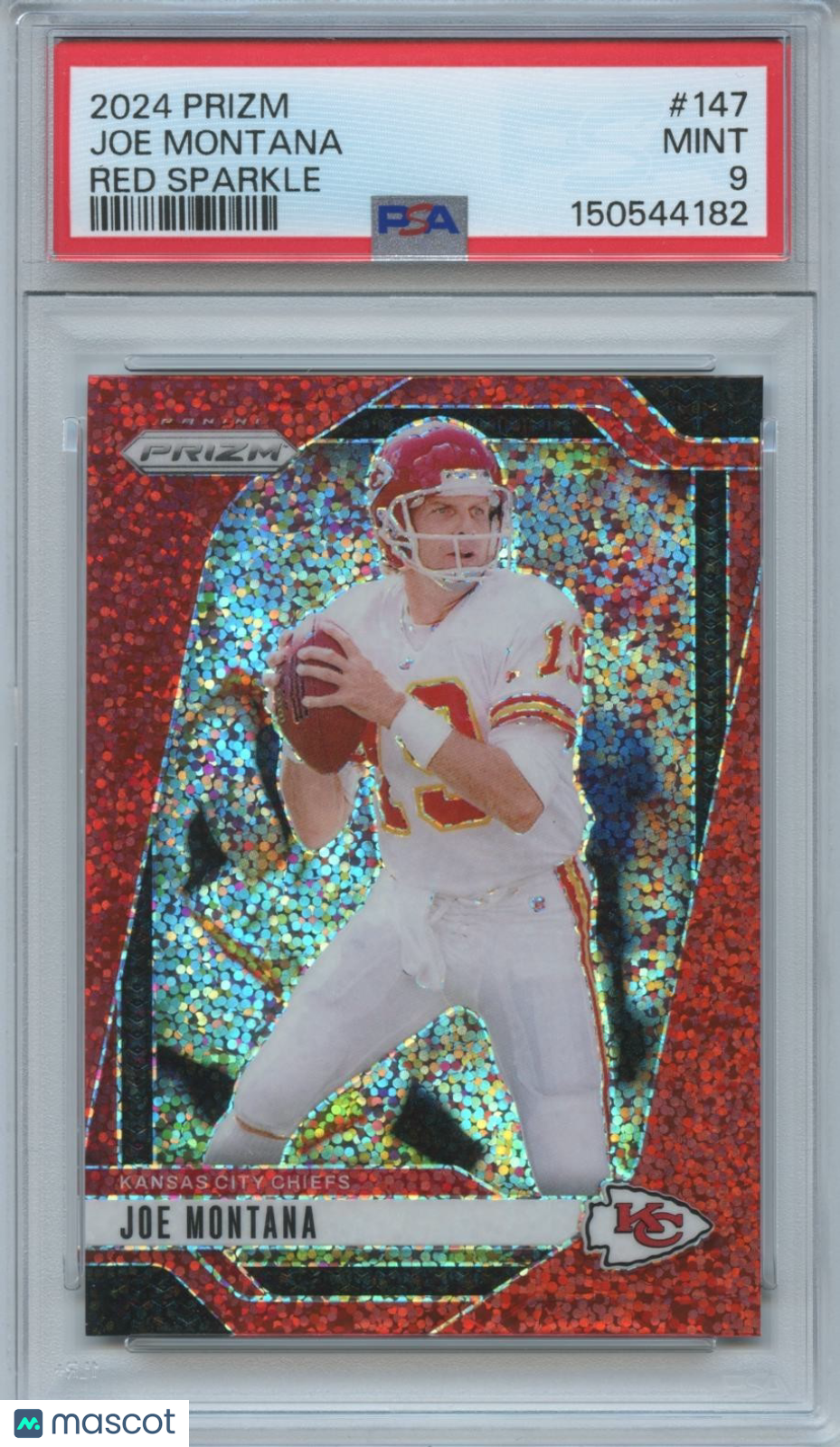Joe Montana 2024 Prizm Red Sprakle SSP SHORT PRINT Kansas City Chiefs PSA 9