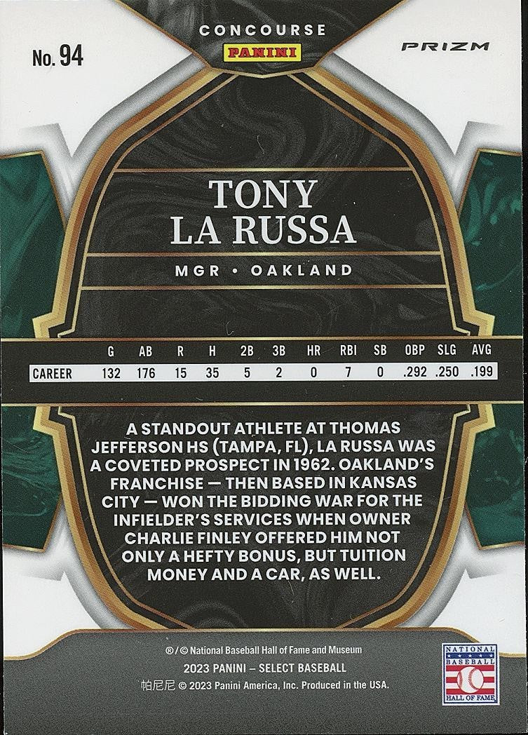 Tony La Russa 2023 Select Zebra Prizm SSP SHORTPRINT Oakland Athletics