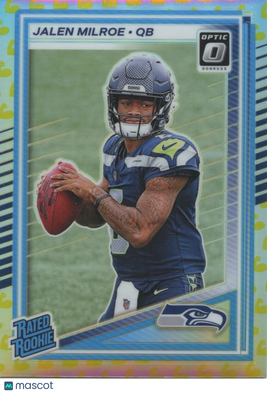 Jalen Milroe 2025 Optic Rated Rookie Flex Emoji Prizm Rookie RC Seahawks 4/199