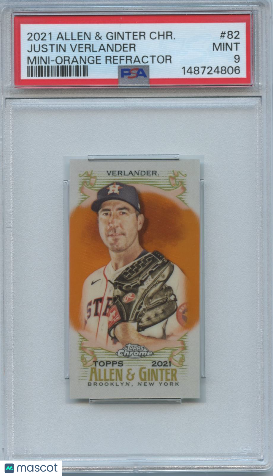 Justin Verlander 2021 Allen & Ginter MINI Orange Refractor 11/25 Astros PSA 9