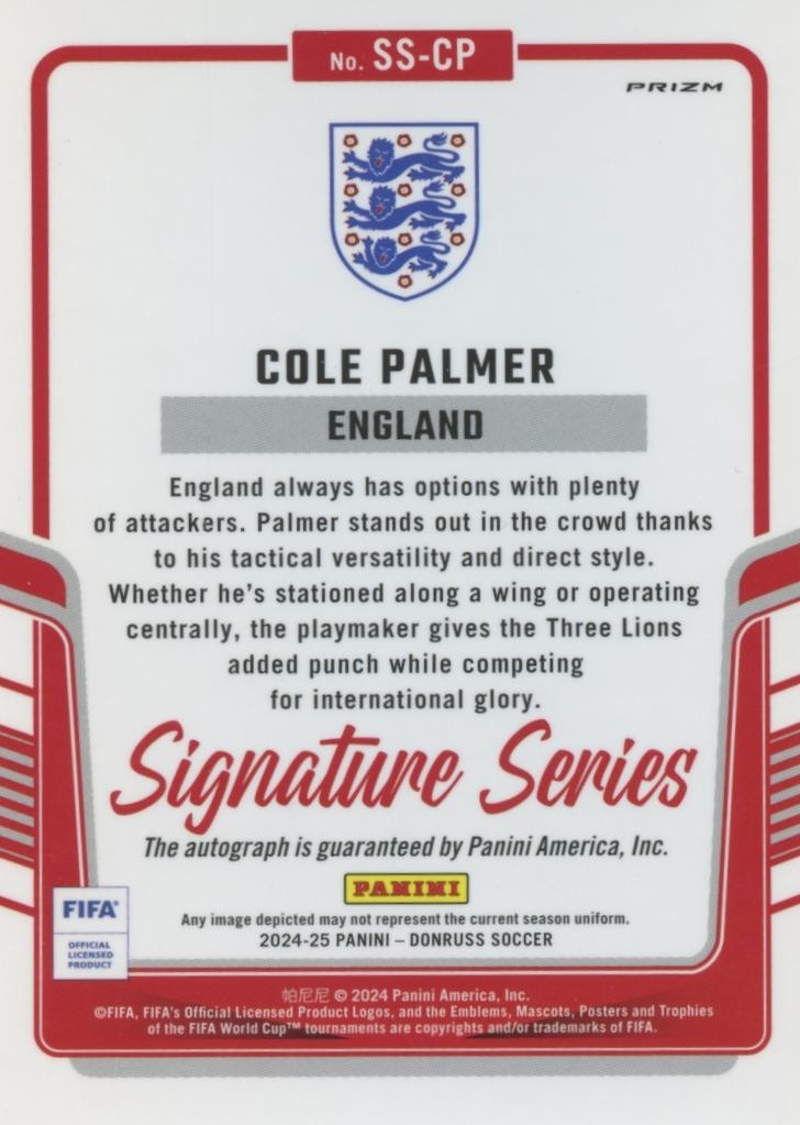 Cole Palmer 2024-25 Optic Pink Signature Series Auto Autograph SSP England