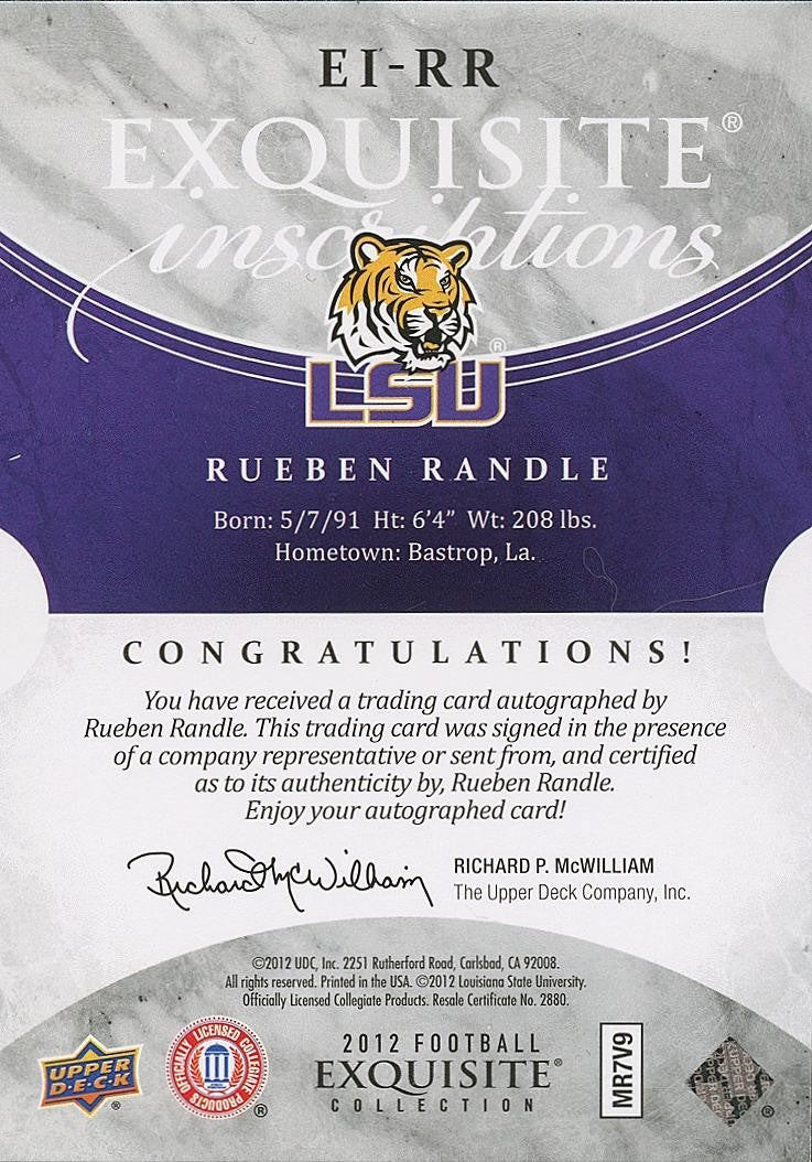Rueben Randle 2012 UD Exquisite Inscription Auto Autograph LSU Tigers 3/15