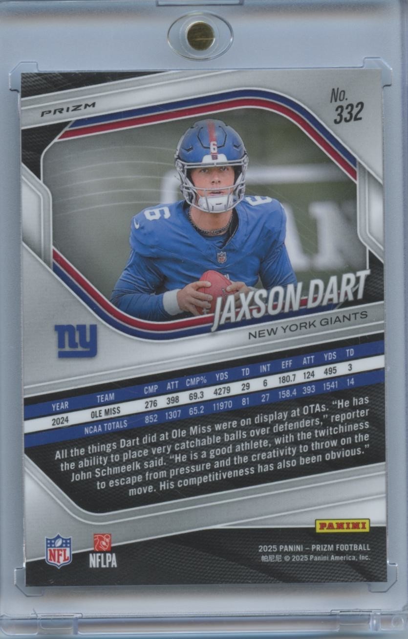 Jaxson Dart 2025 Prizm Silver Prizm Rookie RC New York Giants #332
