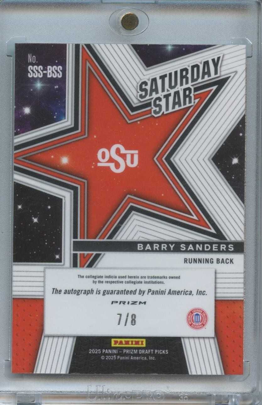 Barry Sanders 2025 Prizm Draft FOTL Auto Autograph SSP Oklahoma State OSU 7/8