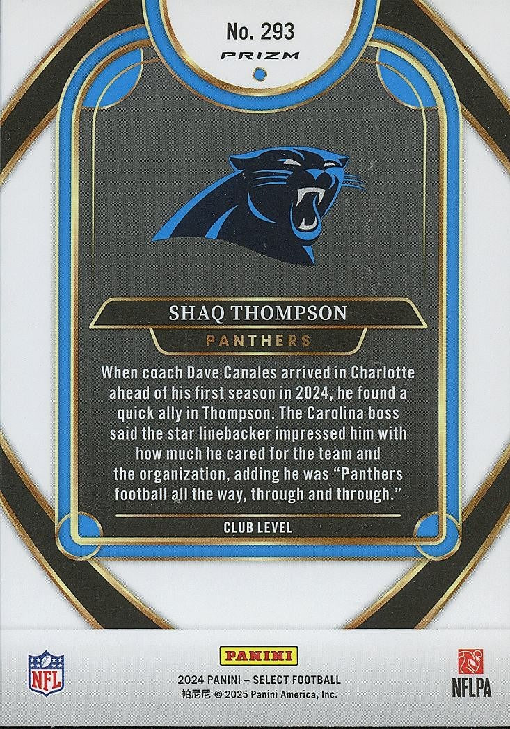 Shaq Thompson 2024 Select Club Level Zebra Prizm SSP SHORTPRINT Panthers