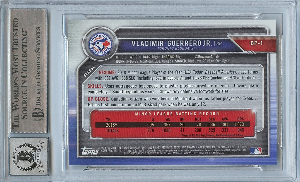 Vladimir Guerrero Jr. 2019 Bowman Prospects Auto Autograph Blue Jays BGS Auth