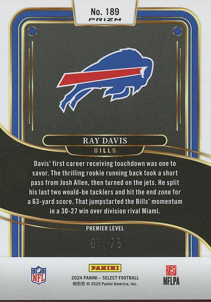 Ray Davis 2024 Select Premier Tie-Dye Prizm Rookie RC Buffalo Bills 5/25