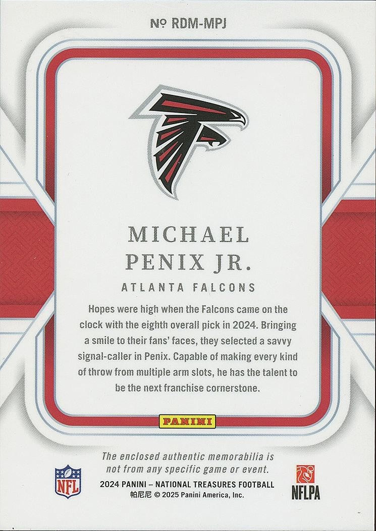 Michael Penix Jr. 2024 National Treasures Jersey Patch Rookie RC SSP 5/9 Falcons
