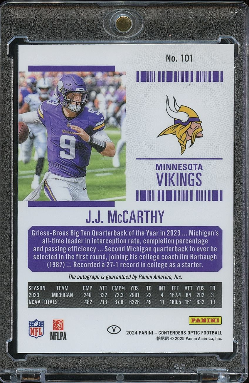 J.J. Mccarthy 2024 Contenders On Card Auto Autograph RC Minnesota Vikings