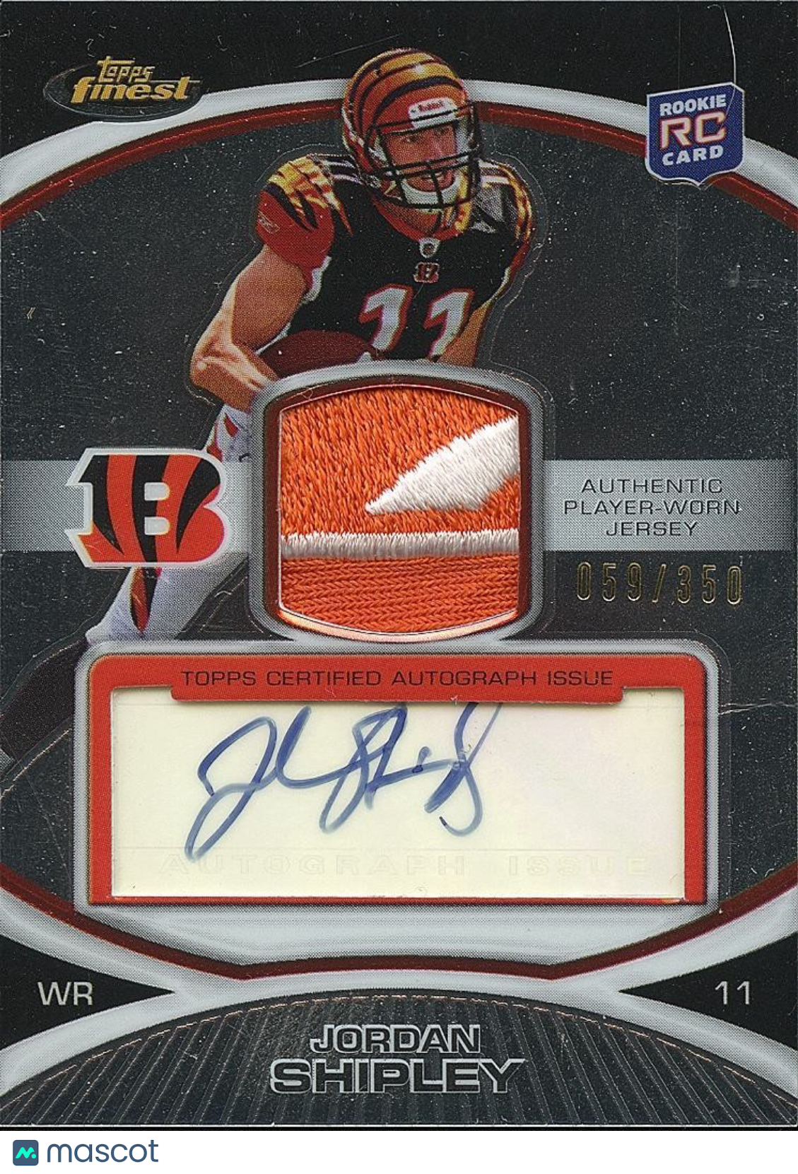Jordan Shipley 2010 Topps Finest Rebook LOGO Patch Auto Autograph Bengals /350