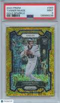 Tanner Mckee 2023 Prizm GOLD Sparkle Prizm Rookie RC Eagles 22/24 PSA 9