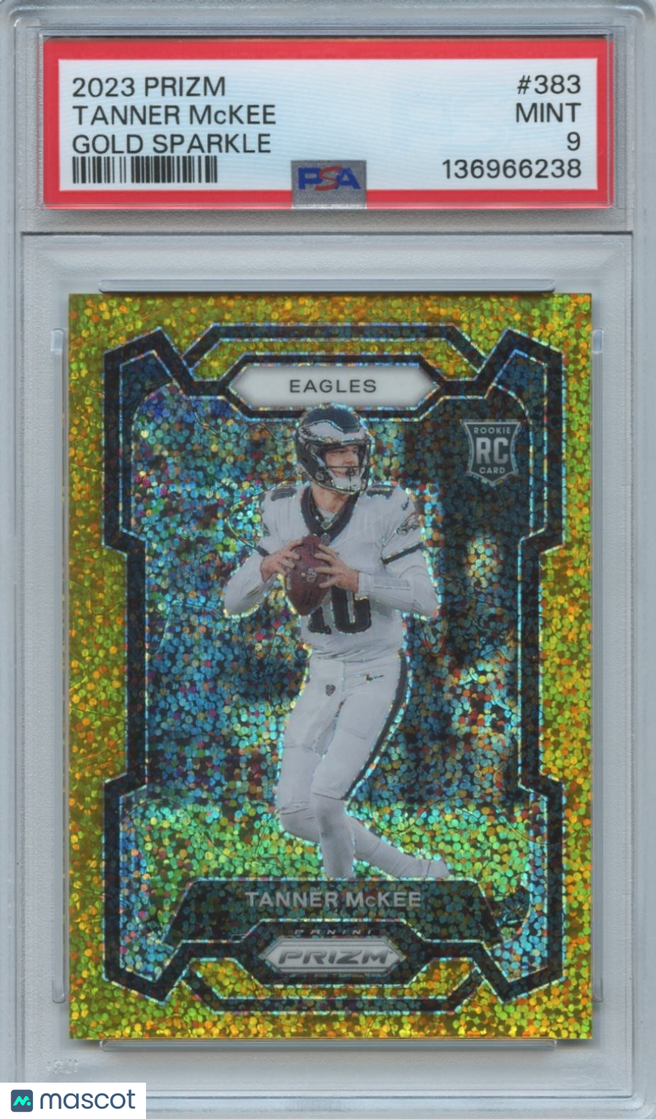 Tanner Mckee 2023 Prizm GOLD Sparkle Prizm Rookie RC Eagles 22/24 PSA 9