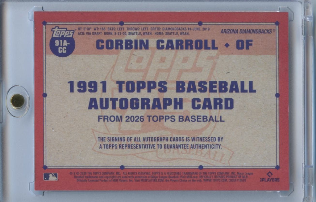 Corbin Carroll 2026 Topps On Card Auto Autograph Arizona Diamondbacks 139/150