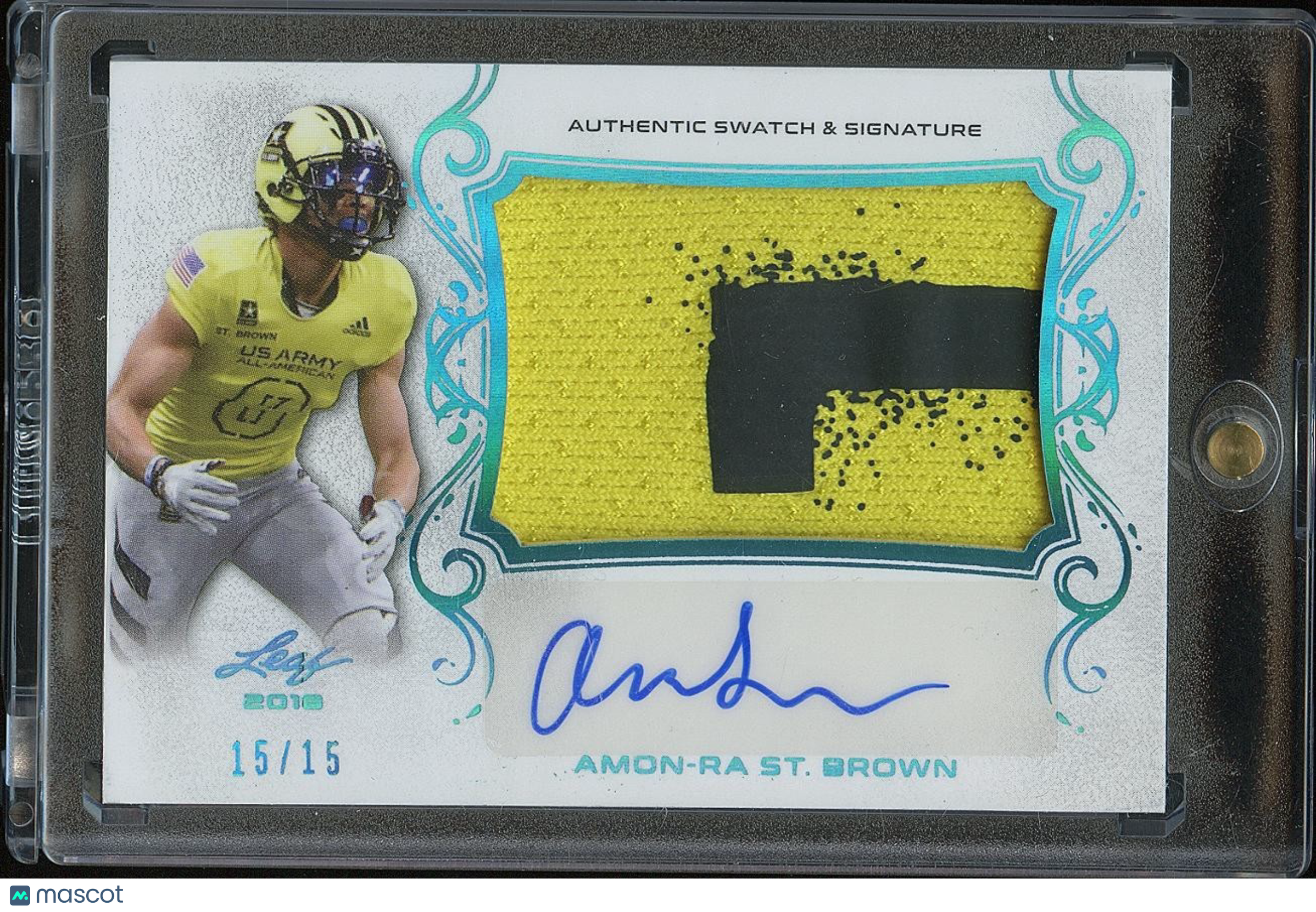 Amon-Ra St. Brown 2018 Leaf Trinity Auto Autograph GAME WORN Patch US Army 15/15
