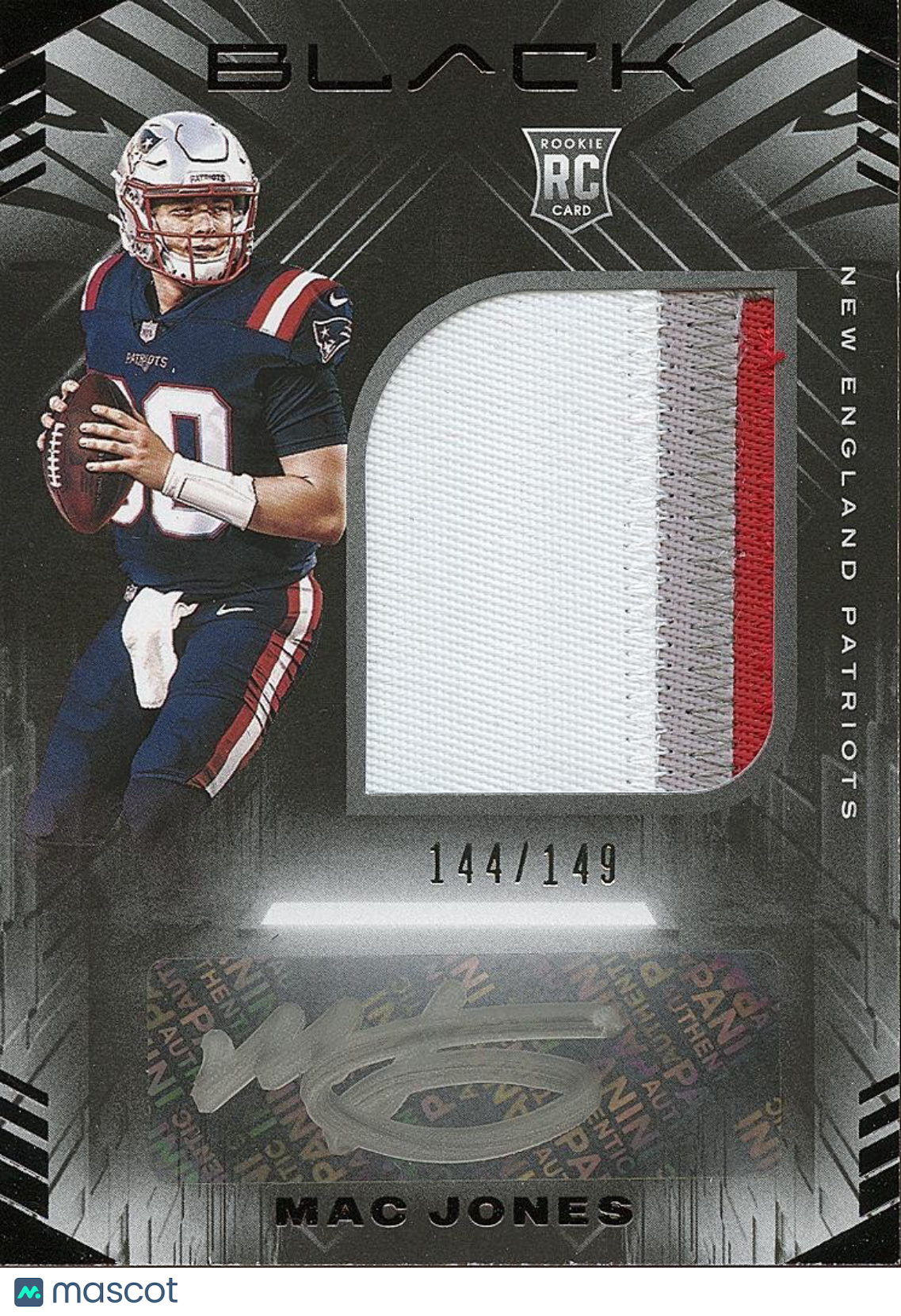 Mac Jones 2021 Black Auto Autograph Jersey Patch RC New England Patriots 144/149