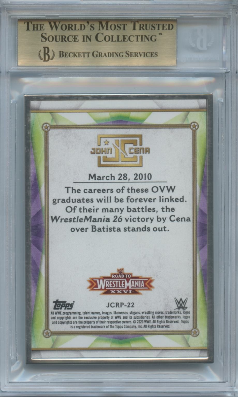 John Cena 2020 Topps Transcendent Never Give Up #22 WWE Wrestling BGS 9.5