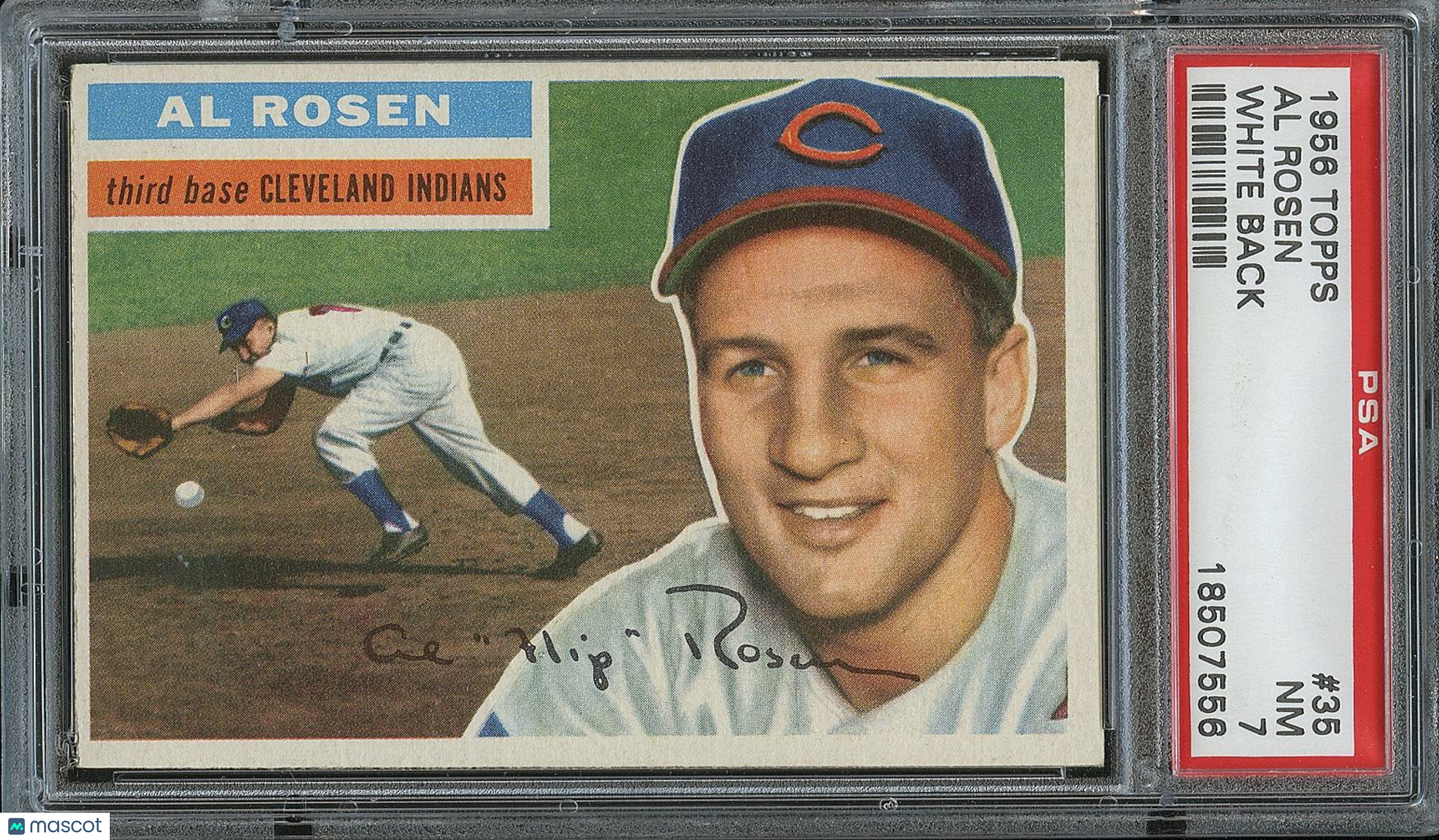 Al Rosen 1956 Topps White Back  Baseball Card Cleveland Indians #35 PSA 7
