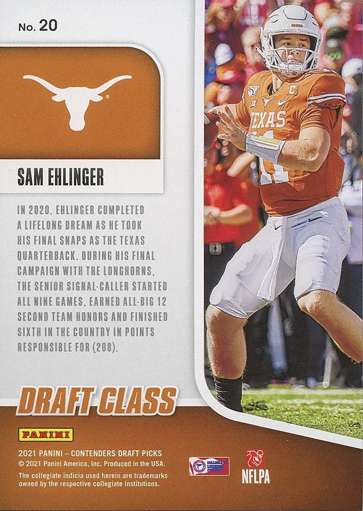Sam Ehlinger 2021 Contenders Cracked Ice Rookie RC Texas Longhorns 6/23