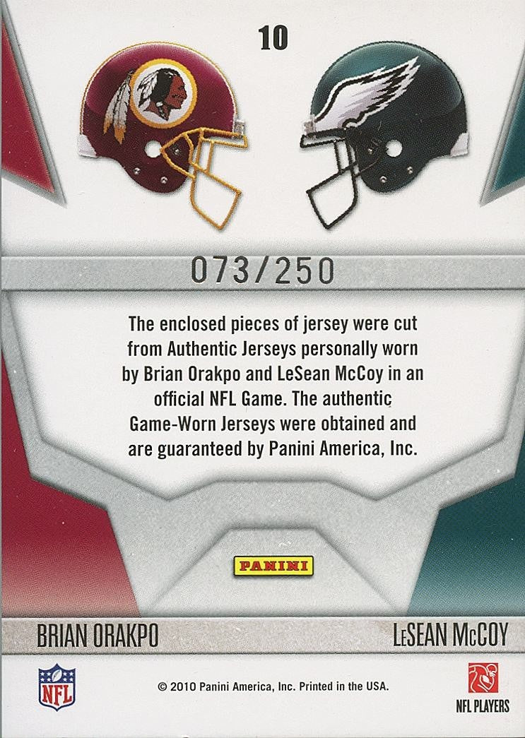 Brian Orakpo / Lesean Mccoy Gridiron GAME WORN Patch Redskins Eagles 73/250
