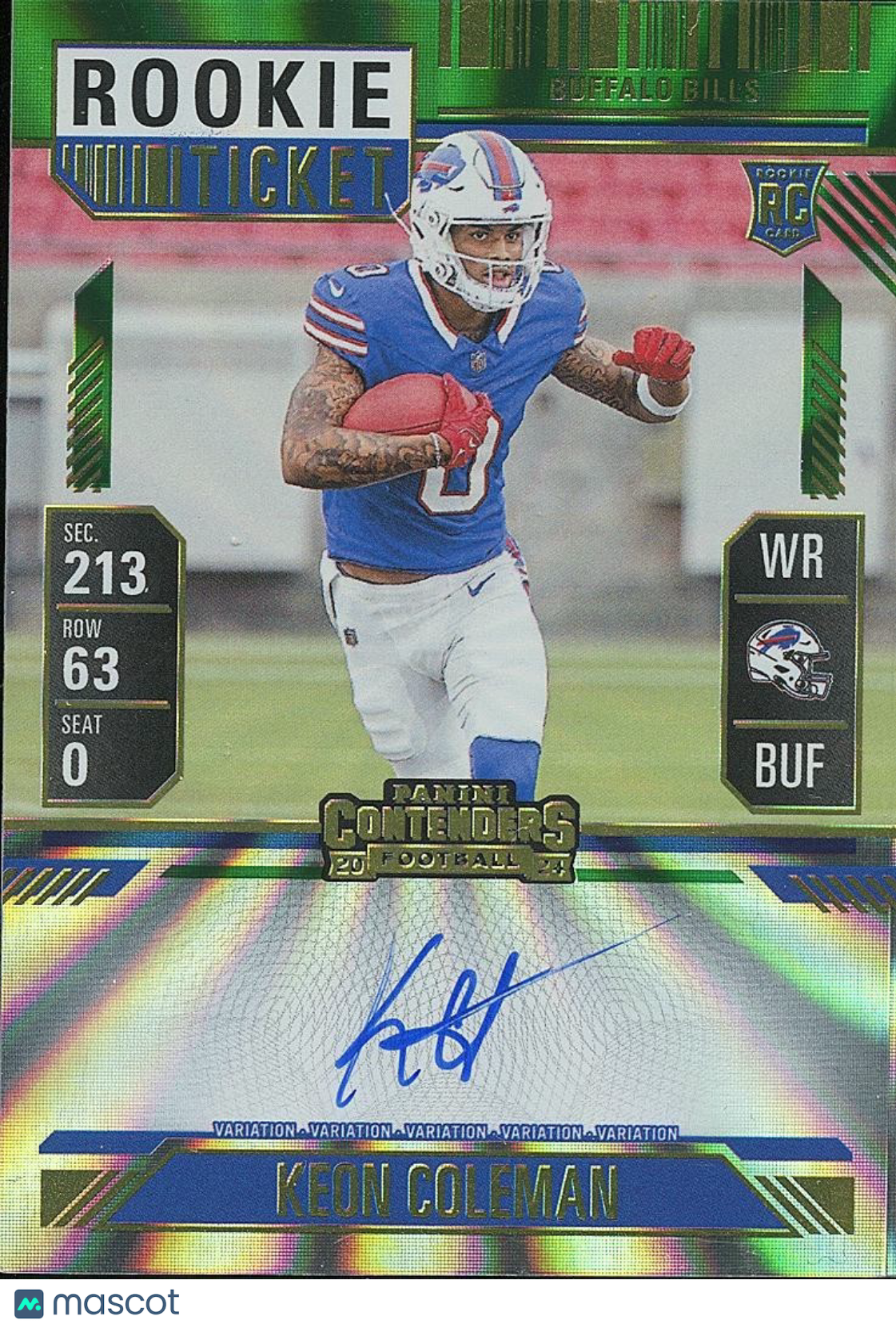 Keon Coleman 2024 Contenders GREEN SSP On Card Auto Autograph RC Buffalo Bills