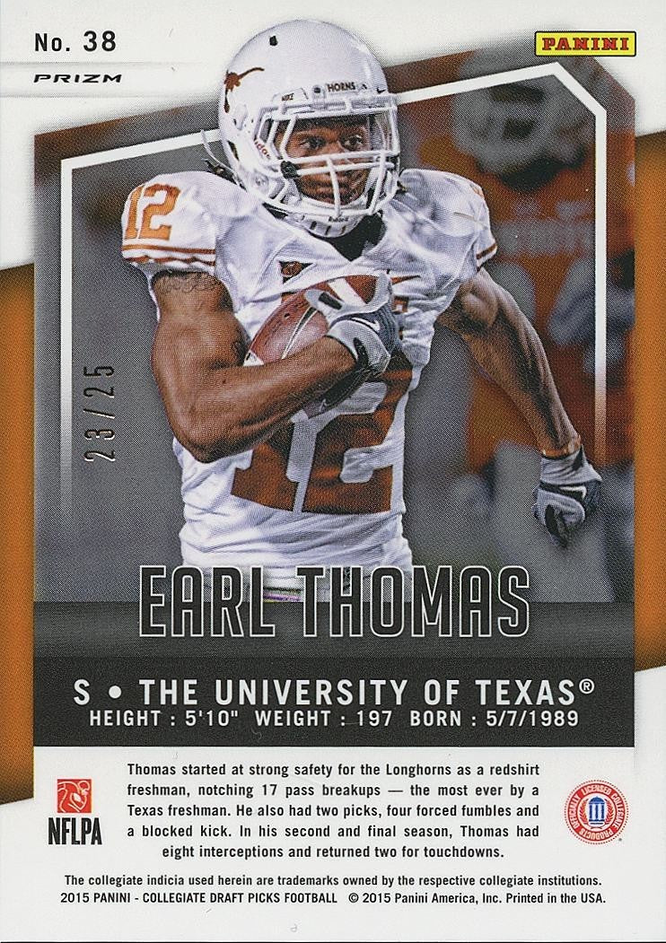 Earl Thomas 2015 Prizm Draft Red Blue & Blue Prizm SSP Texas Longhorns 23/25