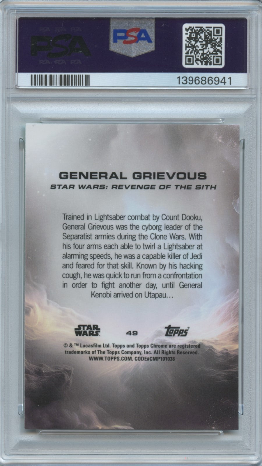 General Grievous 2025 Topps Chrome Sapphire Green Refractor Star Wars /99 PSA 10