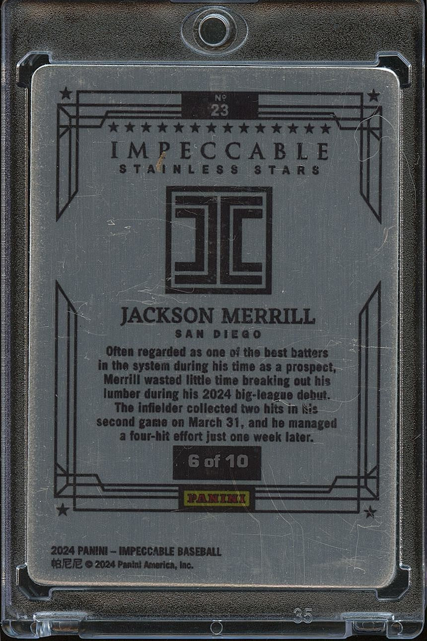 Jackson Merrill 2024 Impeccable Stainless Stars Metal Rookie RC Padres 6/10
