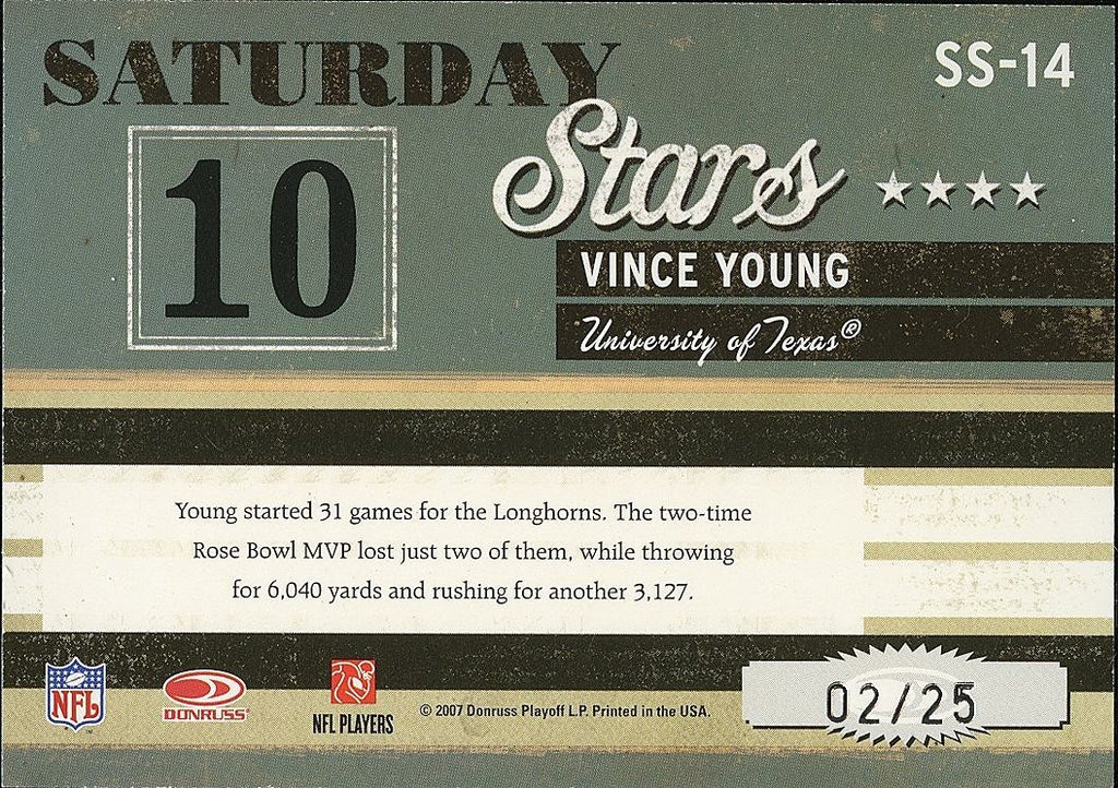 Vince Young 2007 Classics Saturday Stars Platinum 2/25 Texas Longhorns