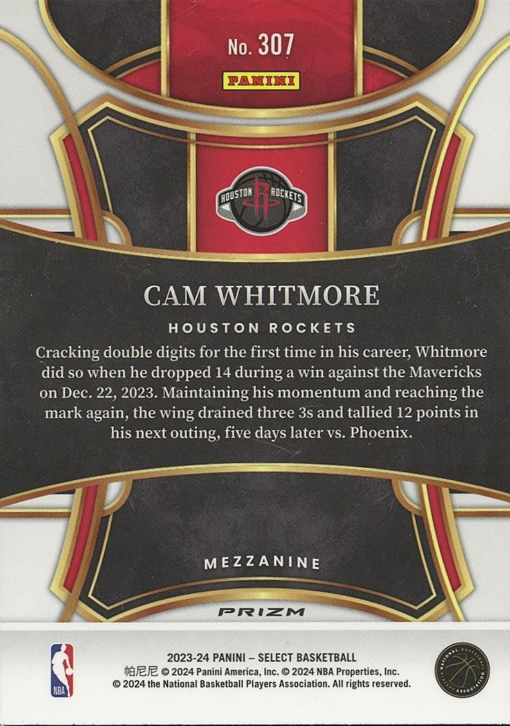 Cam Whitmore 2023-24 Select Mezzanine Zebra Prizm Rookie RC SSP Houston Rockets