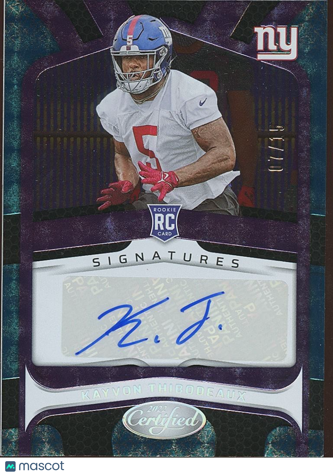 Kayvon Thibodeaux 2022 Certified Auto Autograph RC SSP New York Giants 7/15