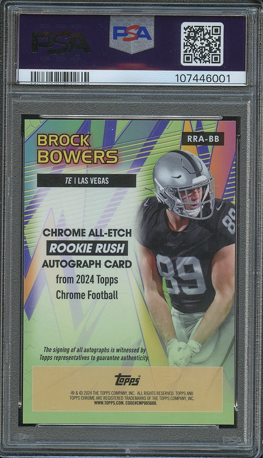 Brock Bowers 2024 Topps Chrome Orange Auto Autograph RC Raiders 17/25 PSA 10