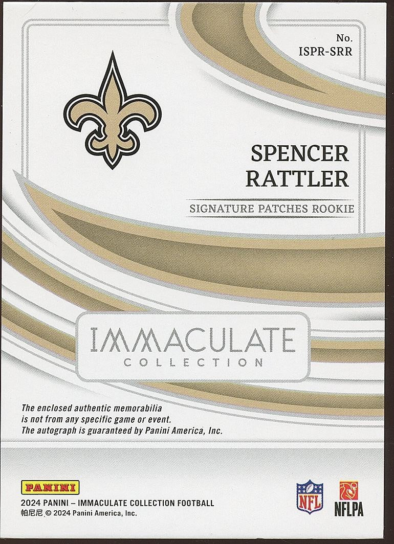 Spencer Rattler 2024 Immaculate Auto Autograph Patch RC Rookie Saints 41/99