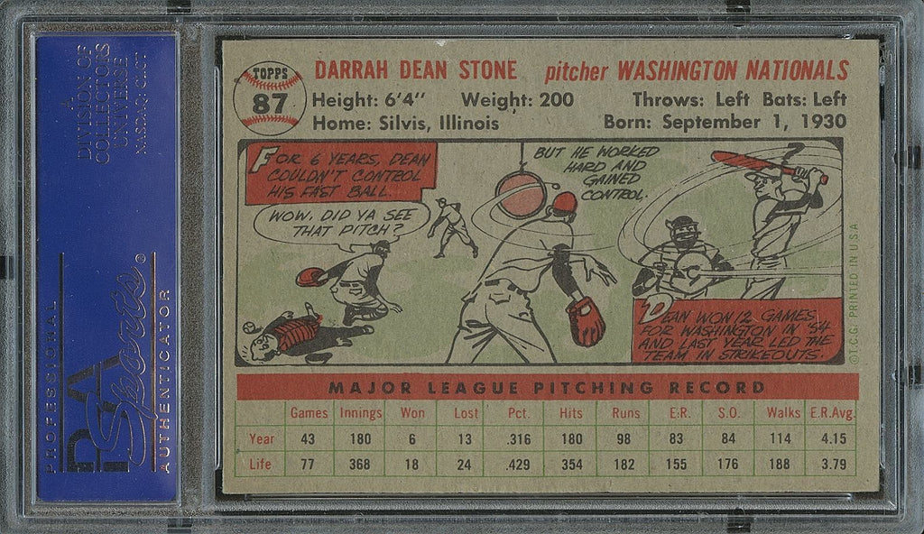Dean Stone 1956 Topps Gray Back Washington Nationals #87 PSA 5