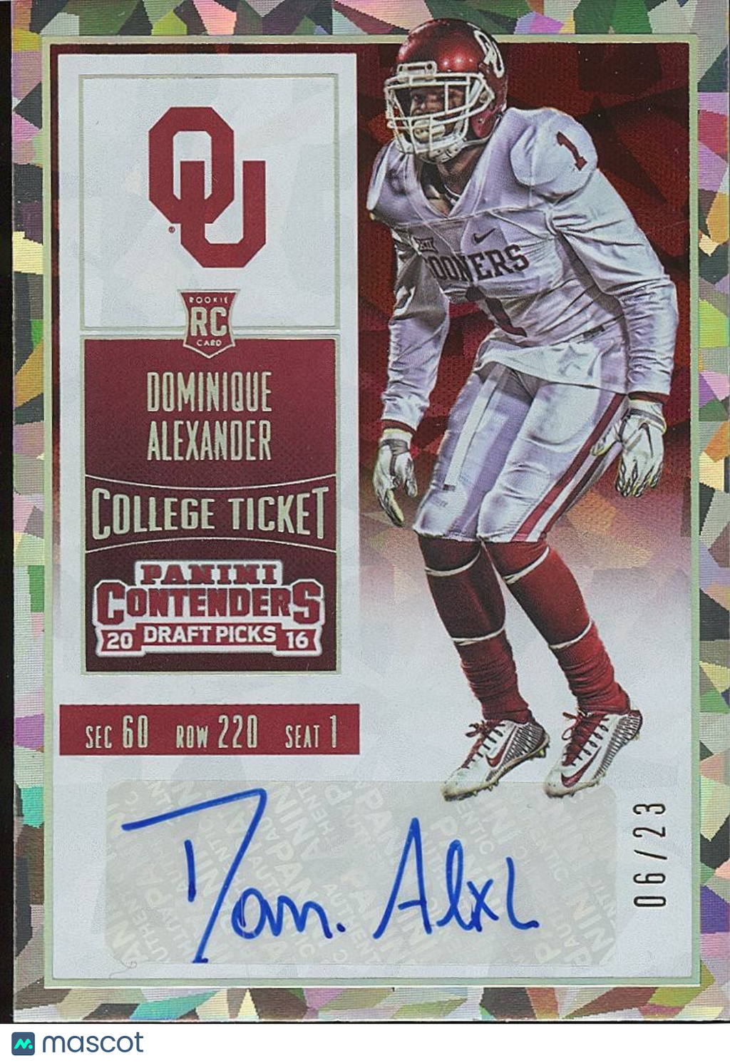 Dominique Alexander 2016 Contenders Cracked Ice Auto Autograph OU Sooners 6/23