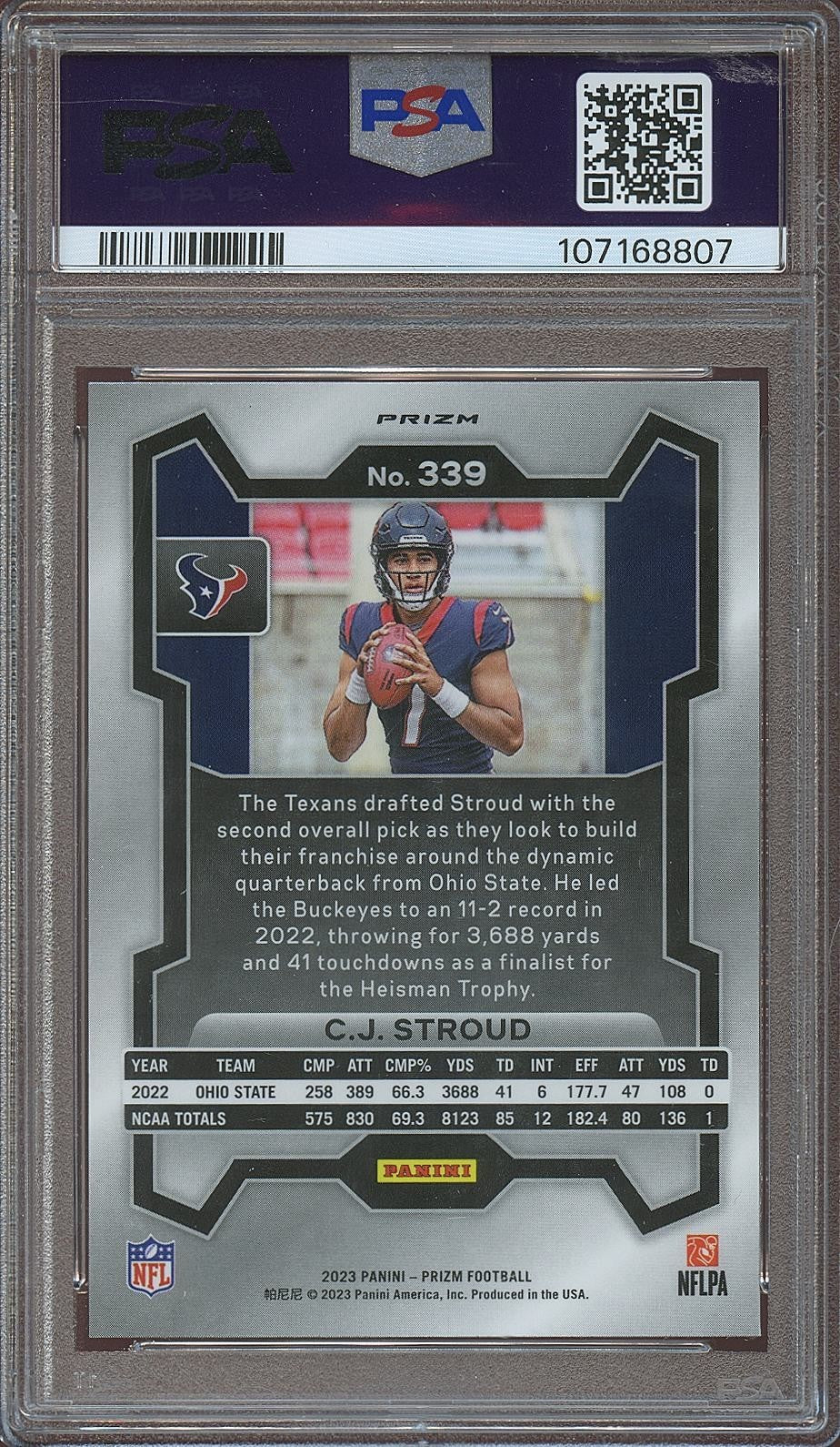 C.J. Stroud 2023 Prizm Silver Prizm Rookie RC Houston Texans #339 PSA 9