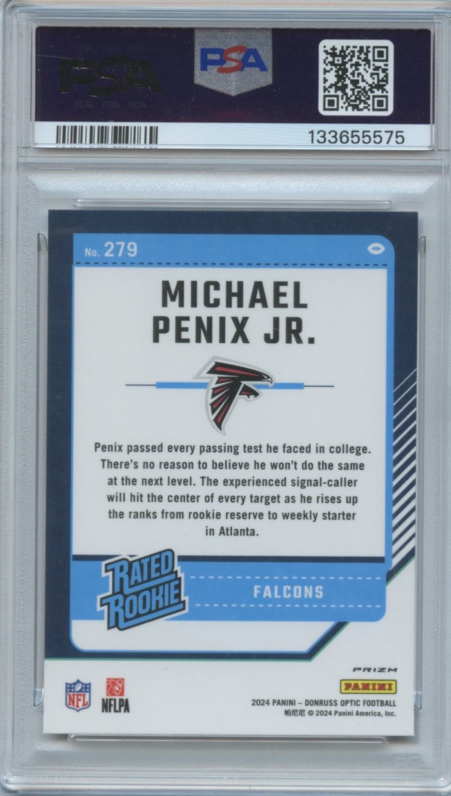 Michael Penix Jr. 2024 Optic Rated Rookie Fire SSP SHORTPRINT Falcons PSA 10