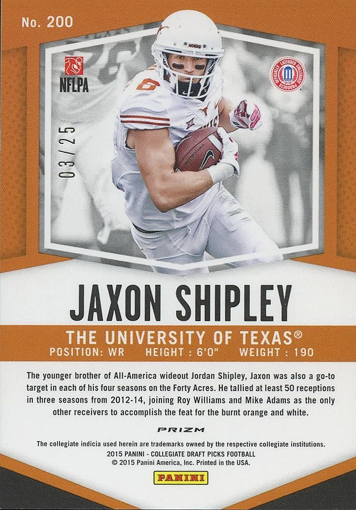 Jaxon Shipley 2015 Prizm Draft Red White & Blue Prizm RC Texas Longhorns 3/25