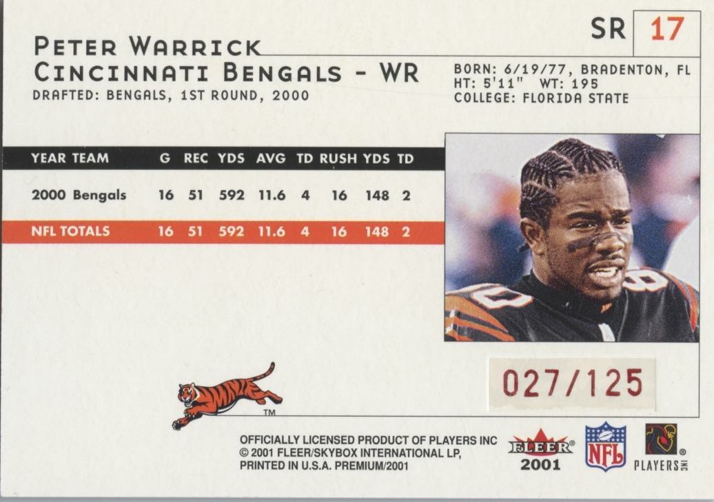 Peter Warrick 2001 Fleer Premium Star Ruby Cincinnati Bengals 27/125