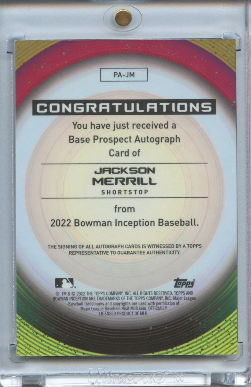 Jackson Merrill 2022 Bowman Inception Auto Autograph RC San Diego Padres 14/99