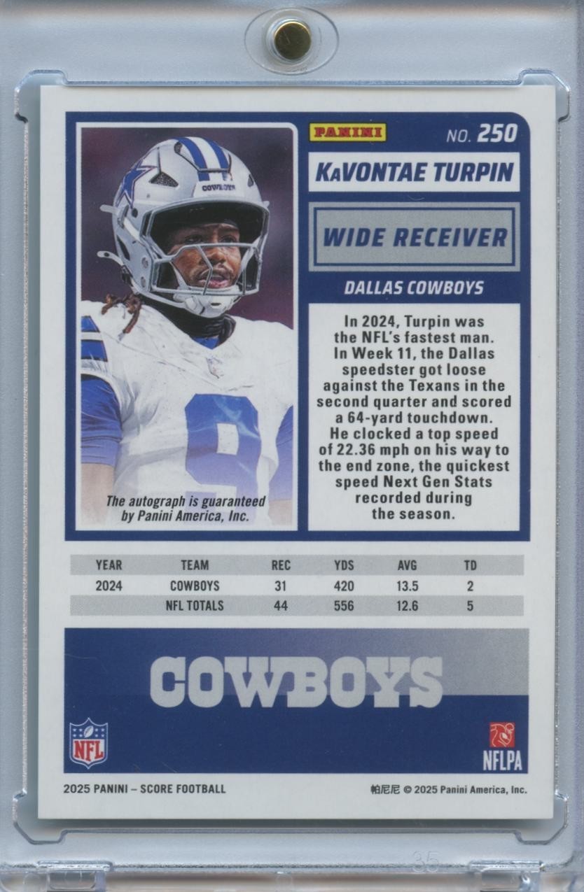 Kavontae Turpin 2025 Score Green Auto Autograph SSP Dallas Cowboys