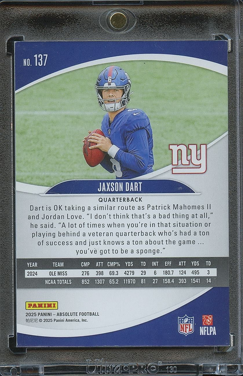 Jaxson Dart 2025 Absolute GOLD Spectrum Rookie RC New York Giants 5/10 #137