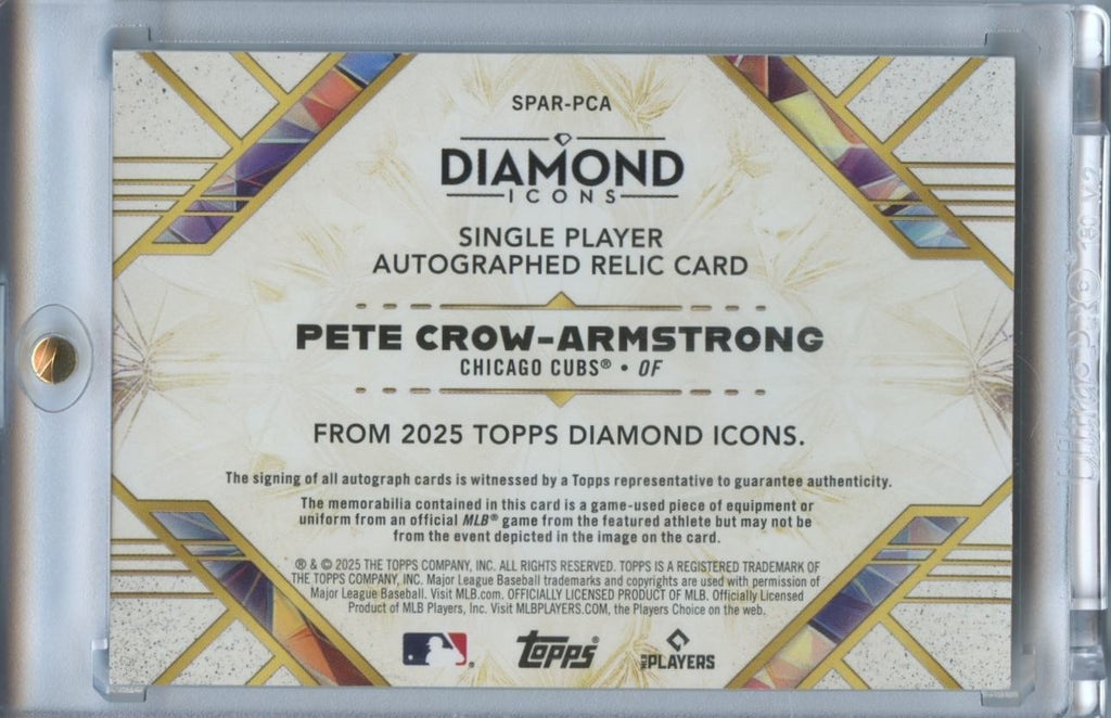 Pete Crow-Armstrong 2025 Diamond Icons Auto Autograph Game Worn Patch Cubs 11/25