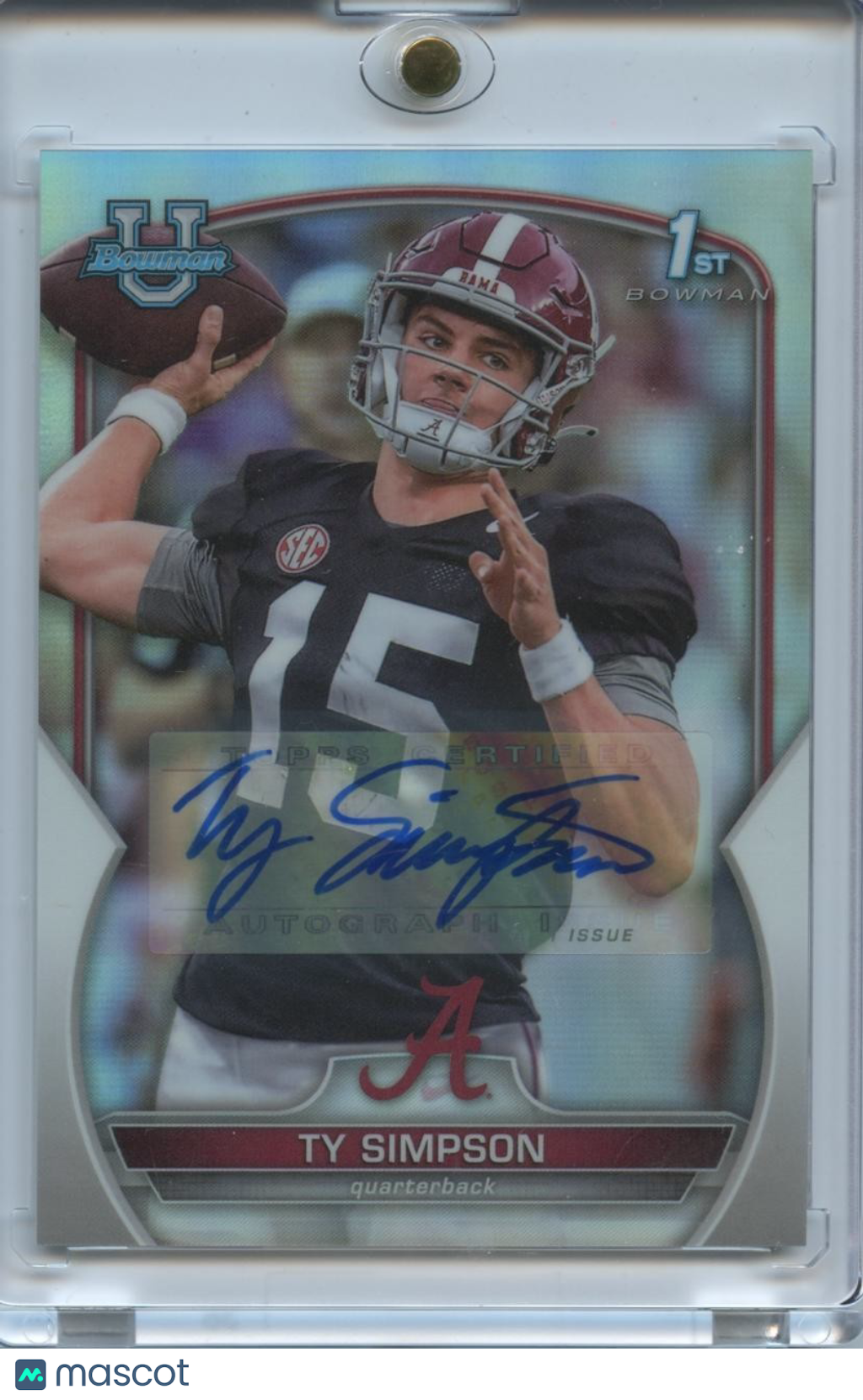 Ty Simpson 2022 Bowman Chrome 1st Auto Autograph RC Alabama Crimson Tide 270/499