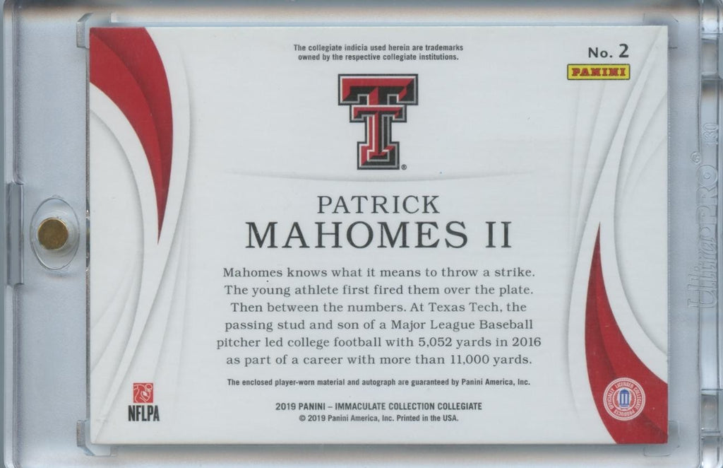 Patrick Mahomes 2019 Immaculate Auto Autograph Patch Texas Tech Chiefs 4/25