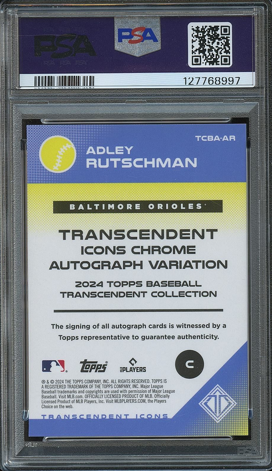Adley Rutschman 2024 Transcendent Auto Autograph RED Baltimore Orioles 1/5 PSA 9