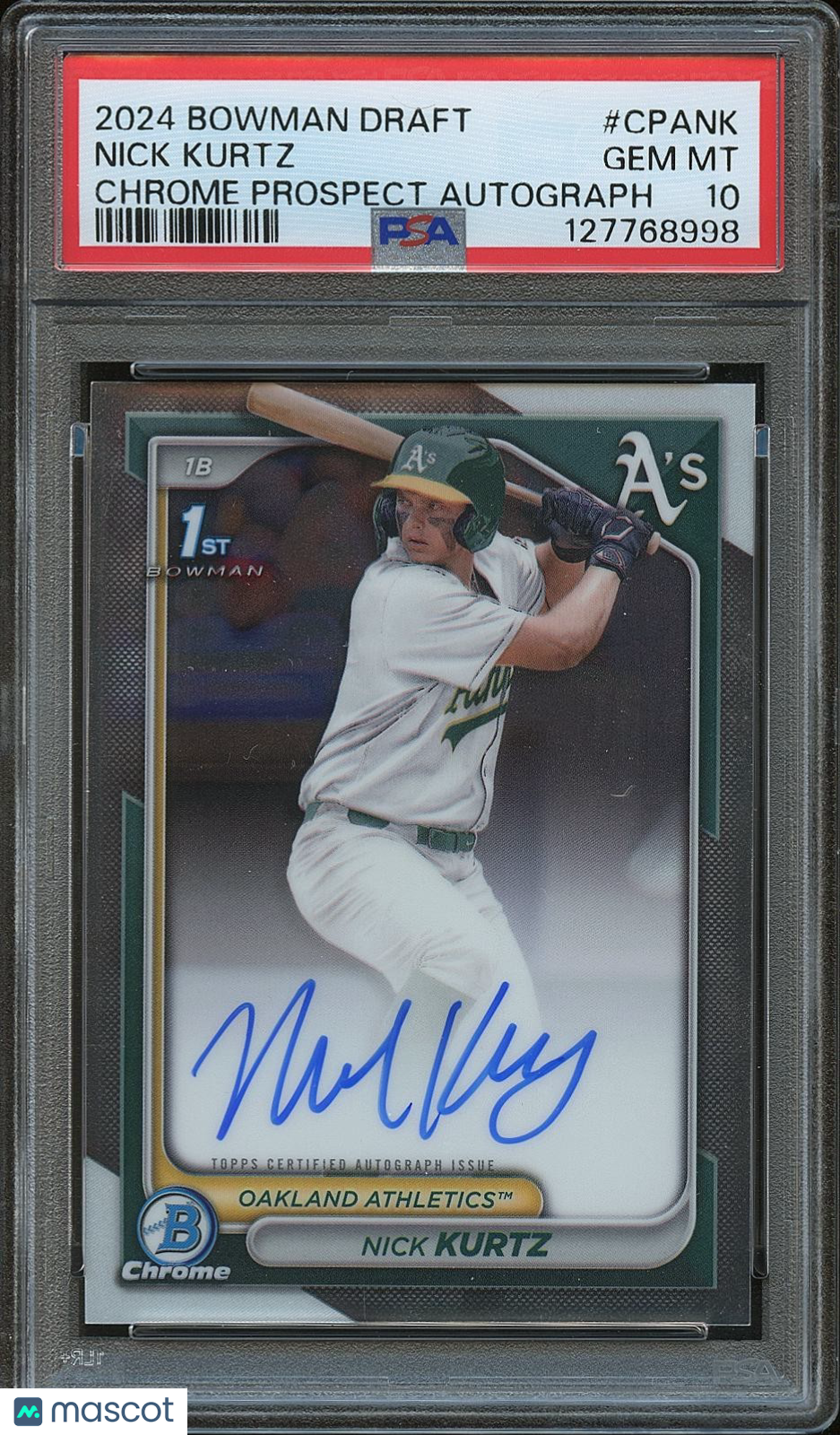 Nick Kurtz 2024 Bowman Chrome 1st Auto Autograph RC Oakland Athletics PSA 10