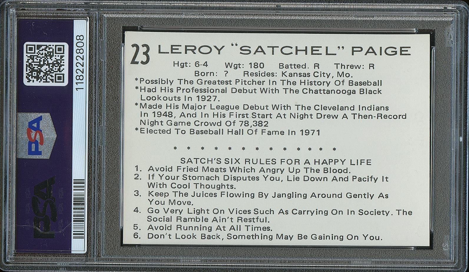 Satchel Paige 1976 Goofs Pants Auto Autograph Tulsa Oilers PSA 3 Auto 10