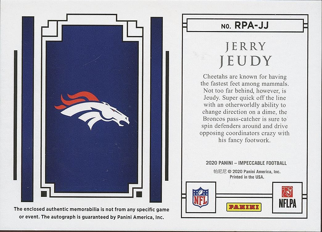 Jerry Jeudy 2020 Impeccable Auto Autograph Patch RC Denver Broncos 20/25