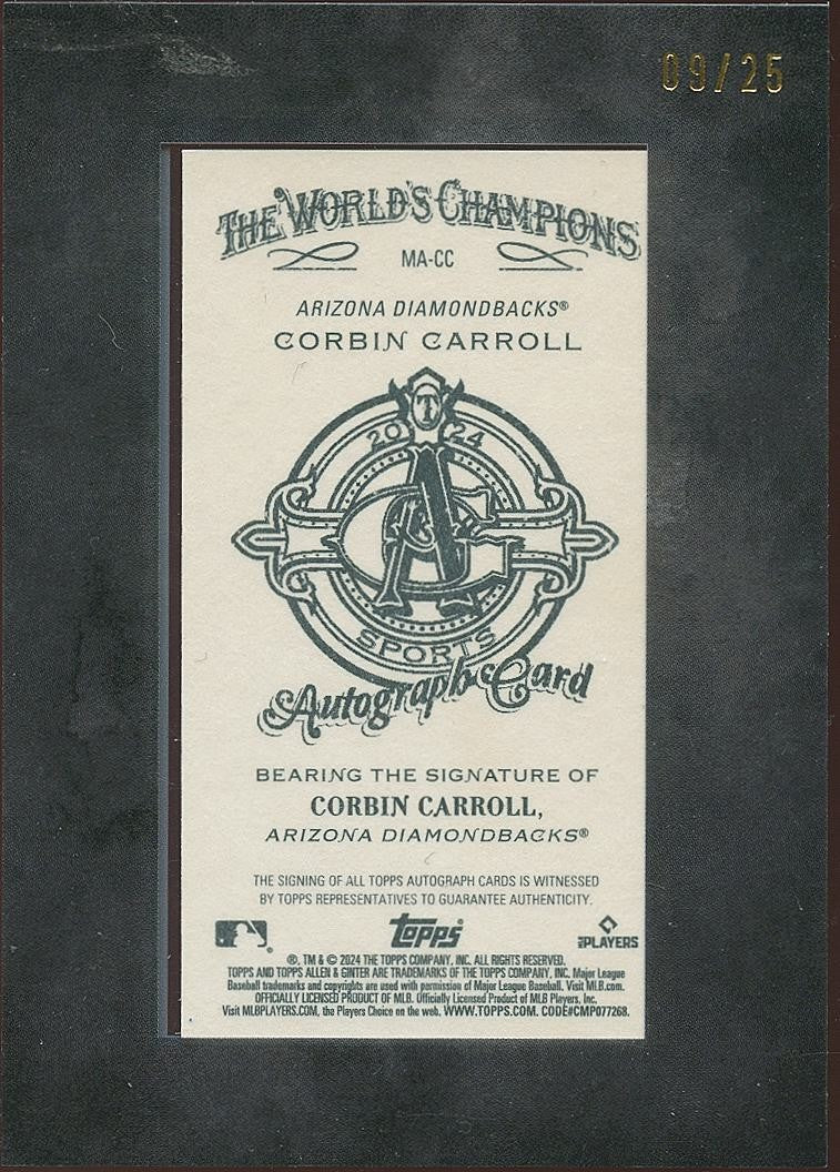 Corbin Carroll 2024 Topps Allen & Ginter Auto Autograph Diamondbacks 9/25