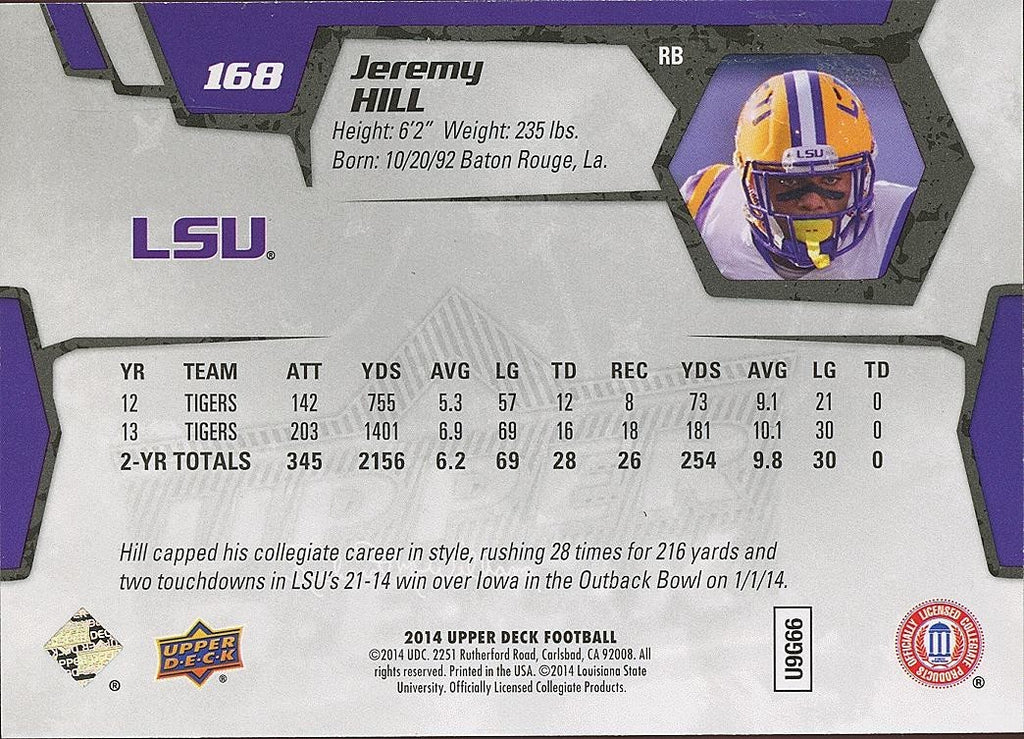 Jeremy Hill 2014 Upper Deck Black & White SSP Rookie RC LSU Tigers 7/10